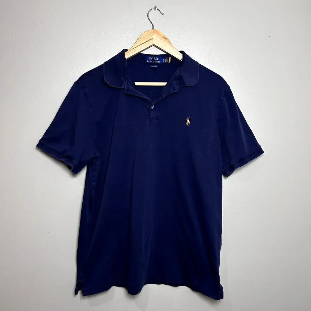Polo Ralph Lauren Polo Shirt Classic Fit Navy Blue Short Sleeve Preppy Top Large